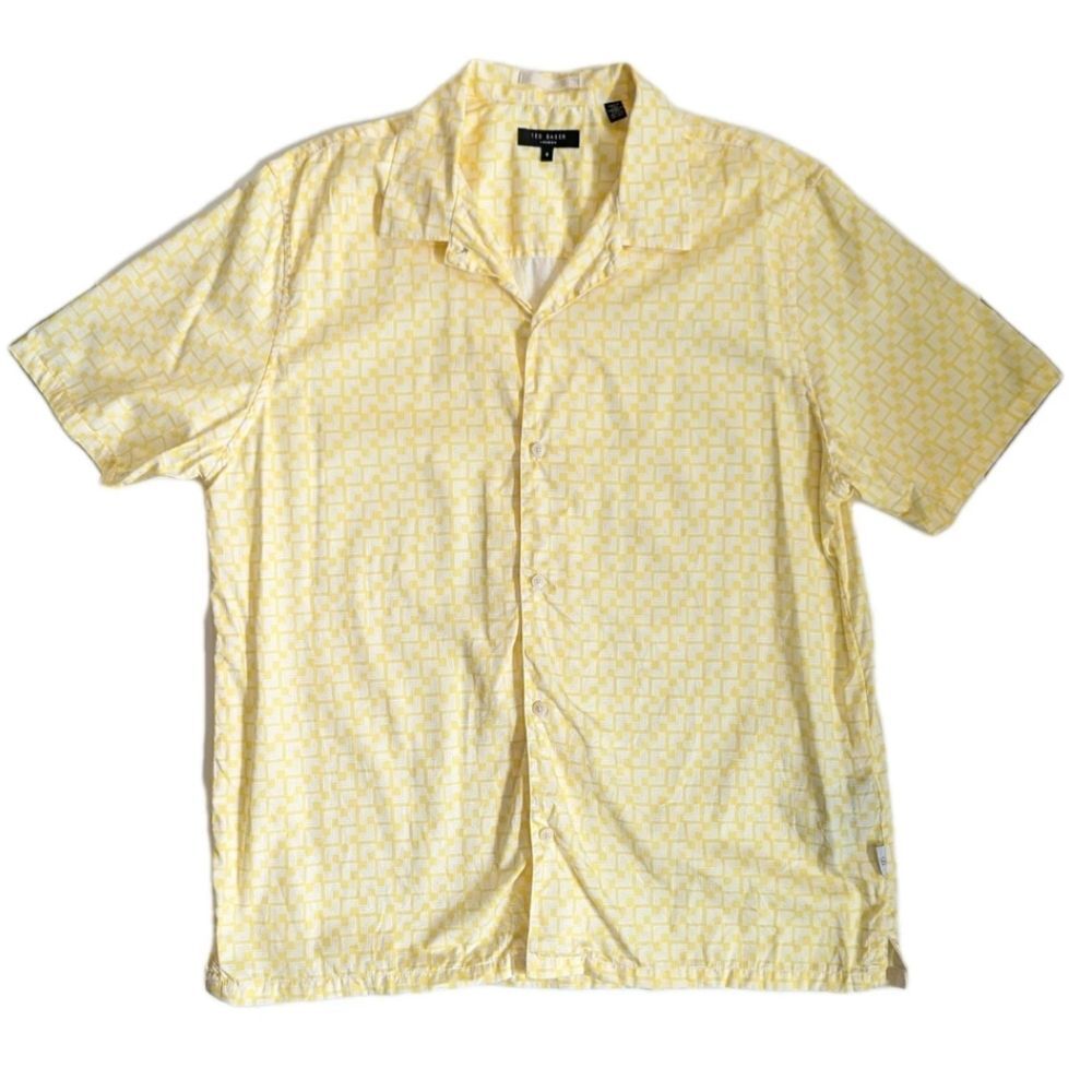 Ted Baker Men's Size 5 XL Yellow Geo Square Print Shirt Sleeve Button Down